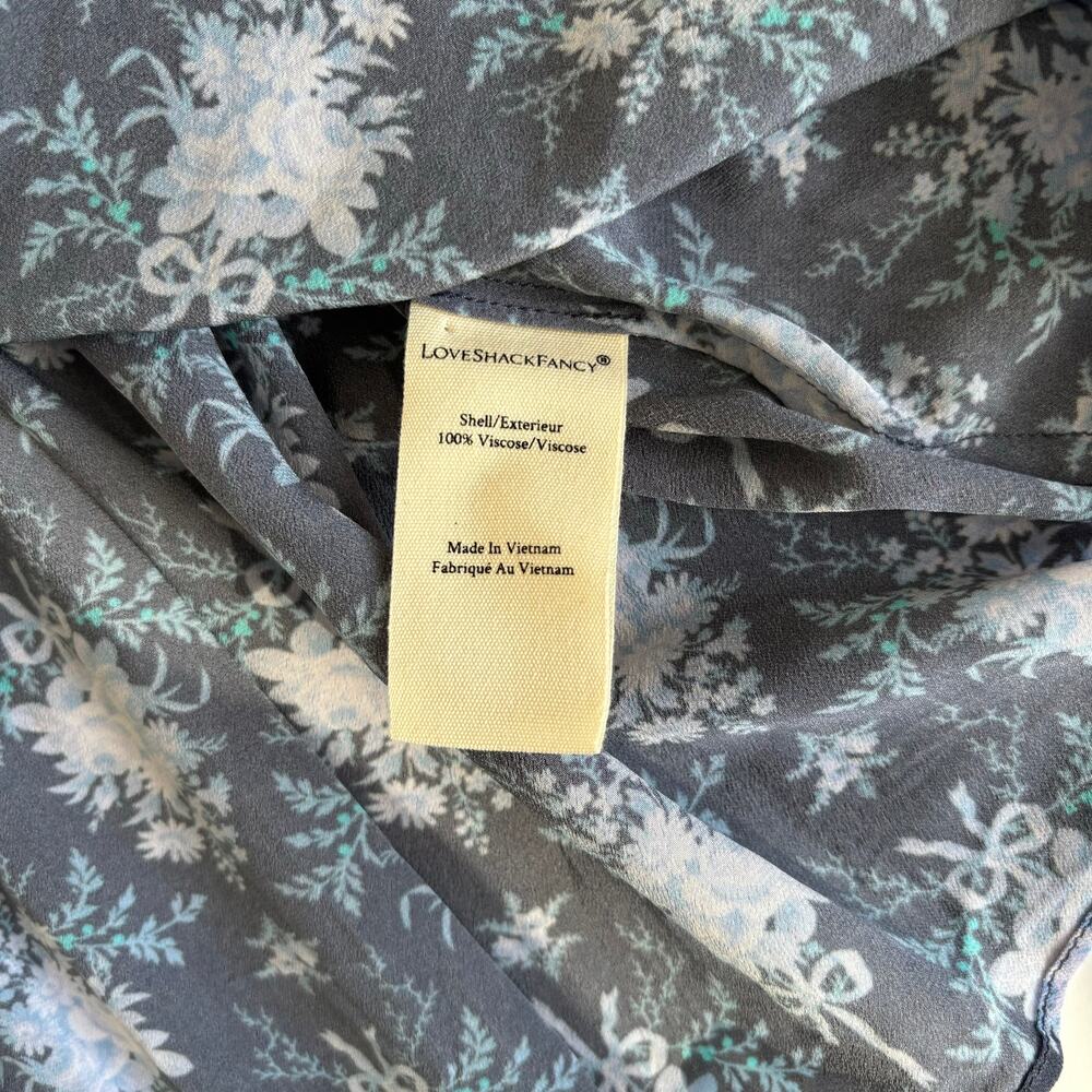 LoveShackFancy Brickell Blue Gathered Floral Print Crepe Mini Dress Size Large - Picture 10 of 13